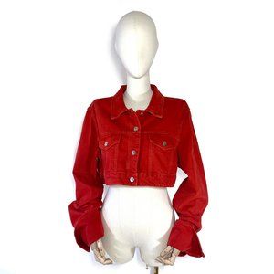 ZARA cropped red denim jacket sz L